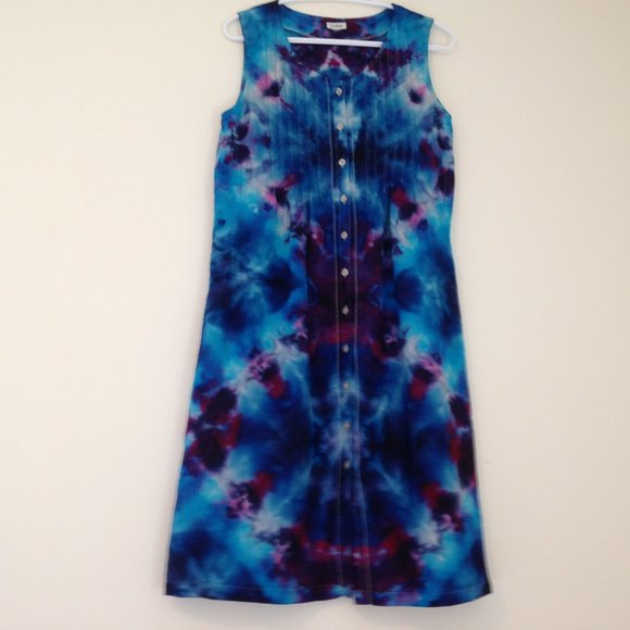 Vintage 90s LL Bean Linen Dress Tie Dye size M - Picture 2 of 15